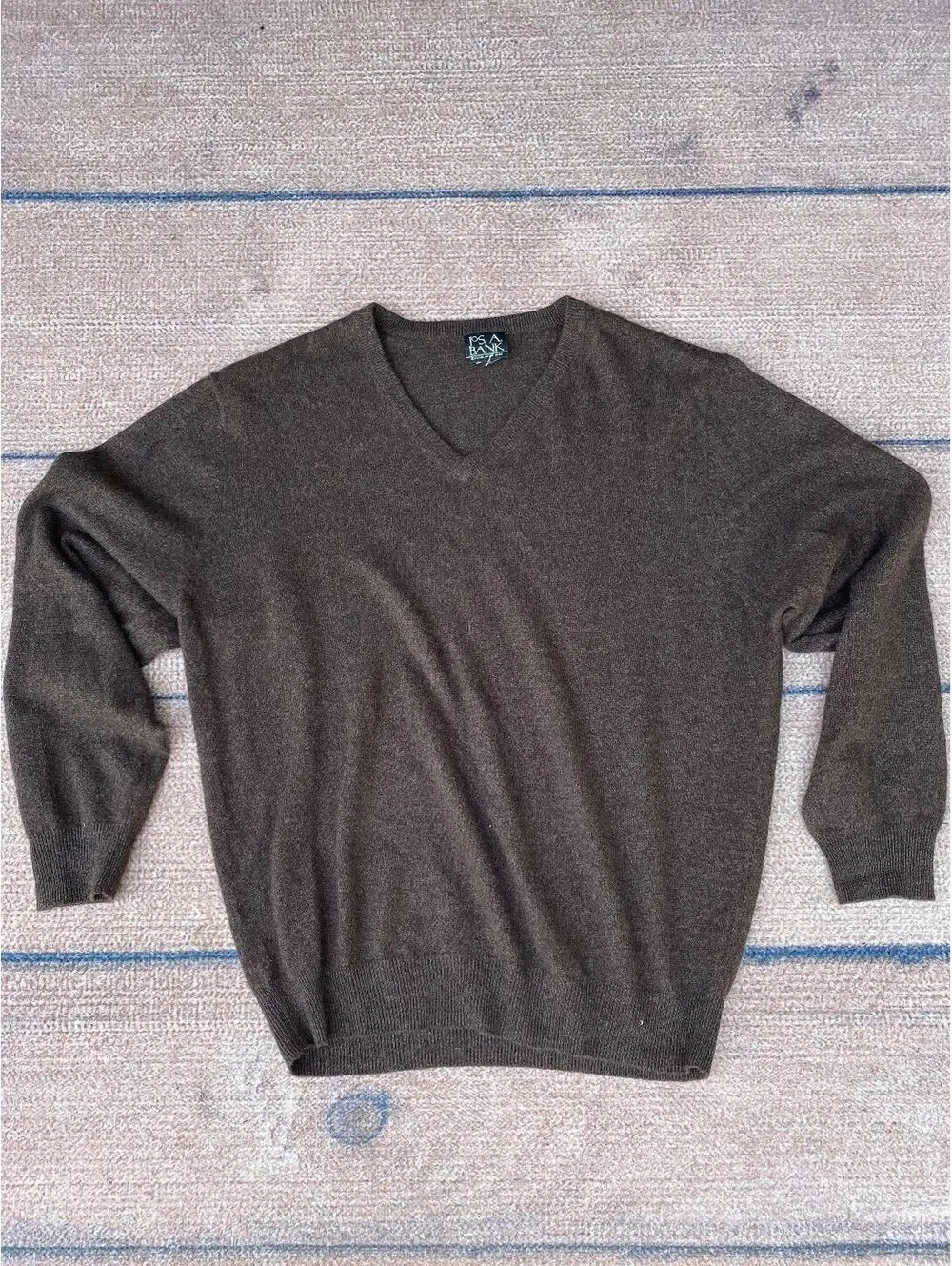 Joss A. Bank chocolate brown cashmere vneck minimalist preppy pullover sweater